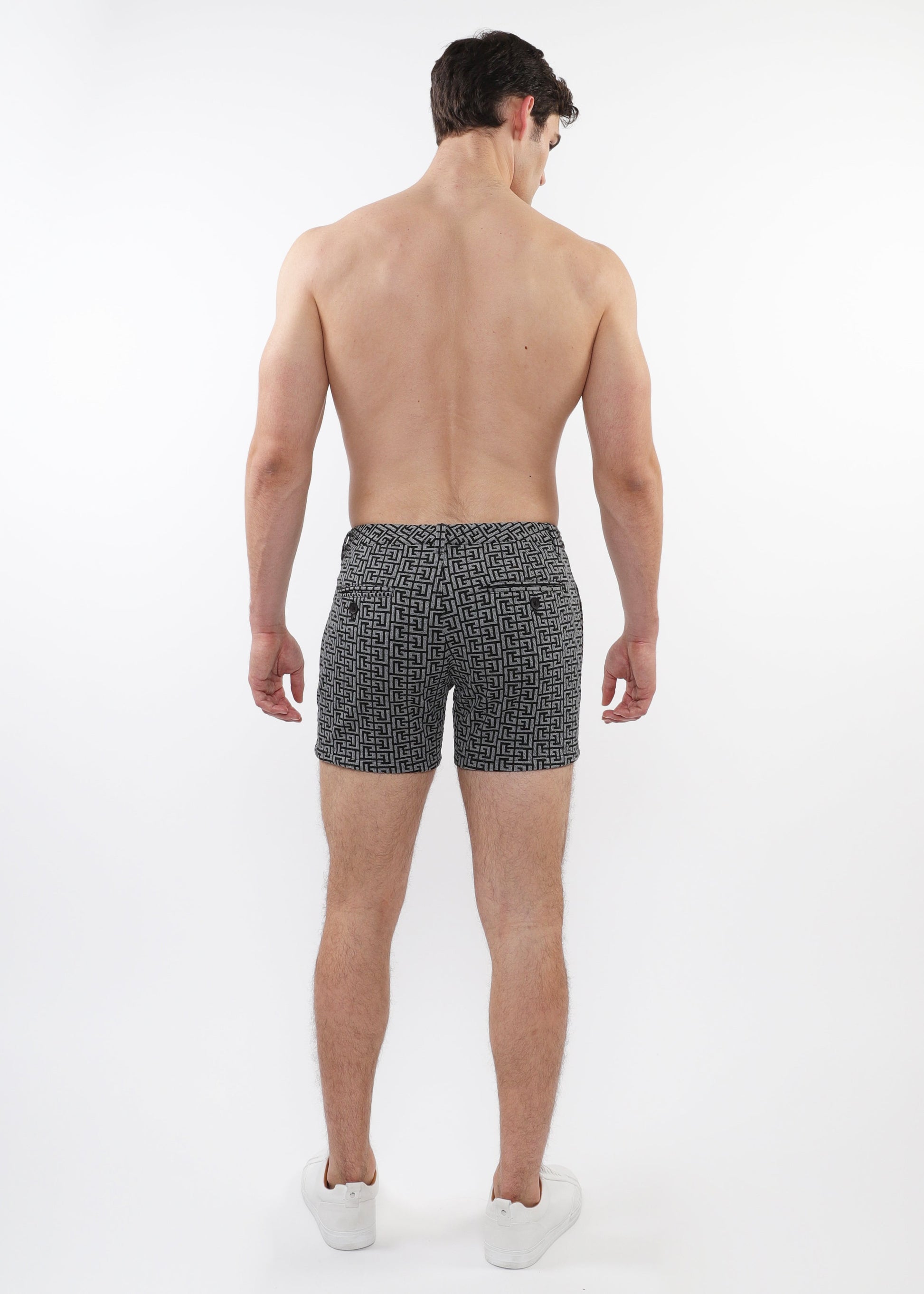 CHARCOAL/BLACK MAZE 5" INSEAM TEXTURED JACQUARD STRETCH KNIT CHINO SHORTS W/ ZIP POCKETS ST-1986-03