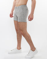 ECRU/BLACK HERRINGBONE 5" INSEAM TEXTURED JACQUARD STRETCH KNIT CHINO SHORTS W/ ZIP POCKETS ST-1986-04
