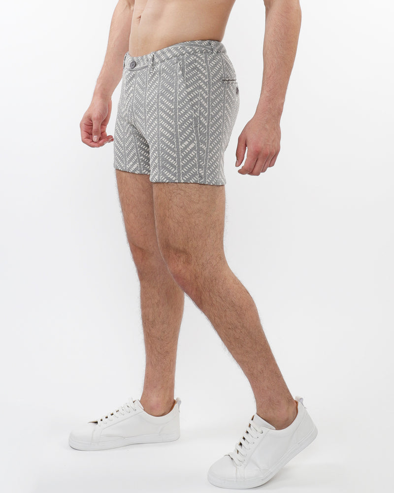ECRU/BLACK HERRINGBONE 5" INSEAM TEXTURED JACQUARD STRETCH KNIT CHINO SHORTS W/ ZIP POCKETS ST-1986-04
