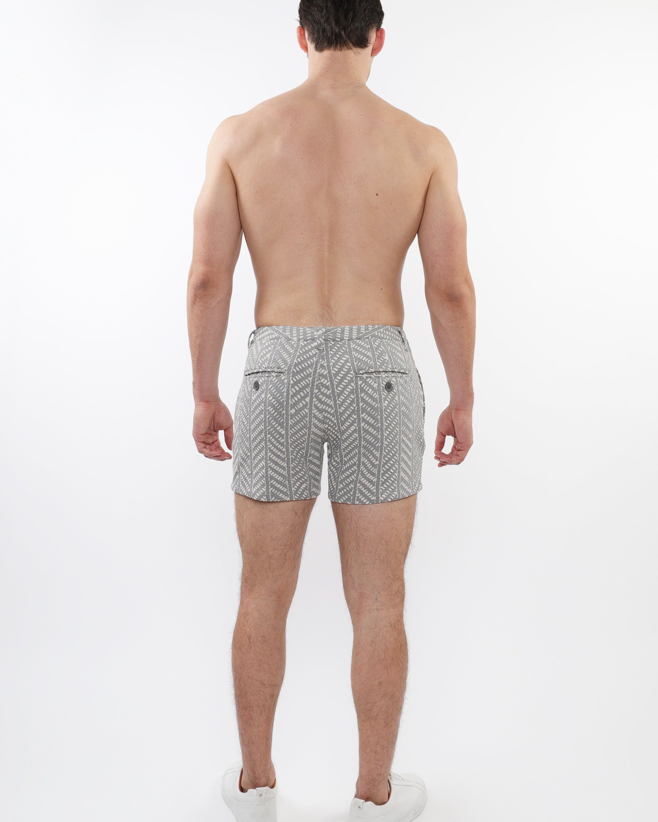 ECRU/BLACK HERRINGBONE 5" INSEAM TEXTURED JACQUARD STRETCH KNIT CHINO SHORTS W/ ZIP POCKETS ST-1986-04