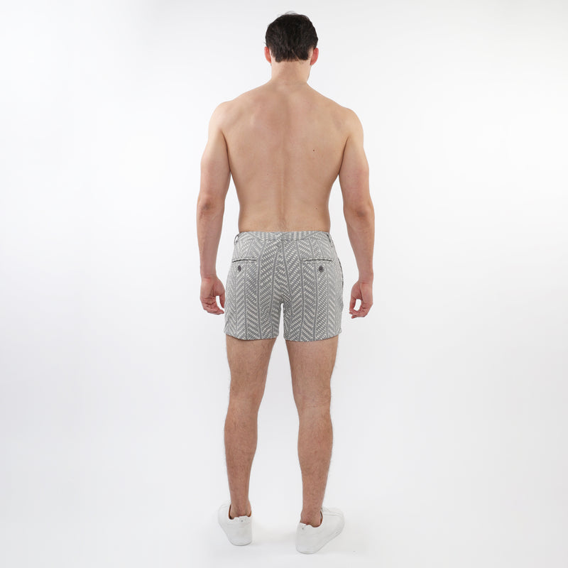 ECRU/BLACK HERRINGBONE 5" INSEAM TEXTURED JACQUARD STRETCH KNIT CHINO SHORTS W/ ZIP POCKETS ST-1986-04