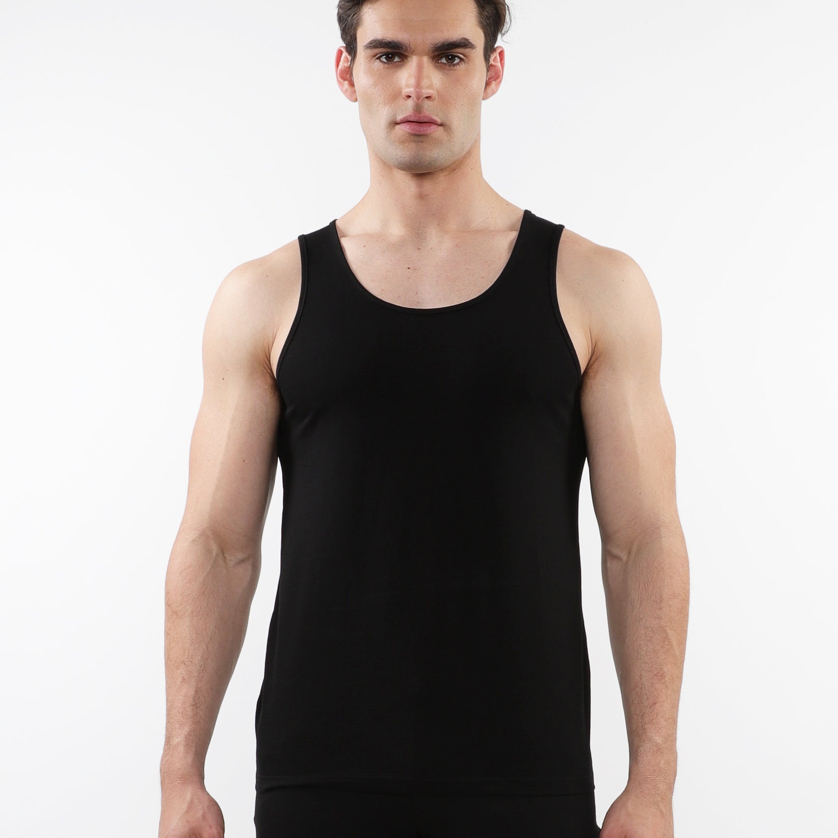BLACK TRIANGLES LASER CUT STRETCH JERSEY TANKS ST-20052