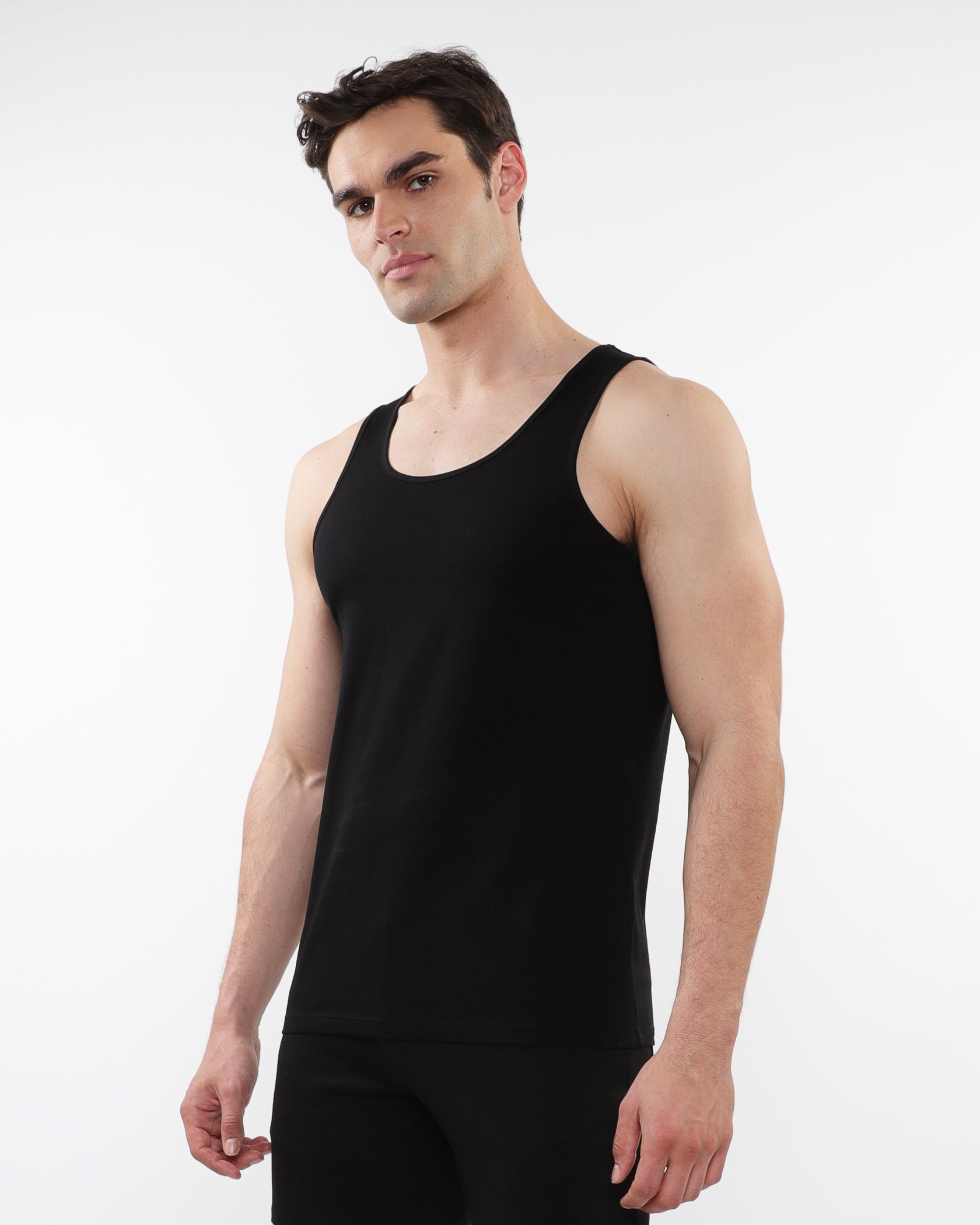 BLACK TRIANGLES LASER CUT STRETCH JERSEY TANKS ST-20052