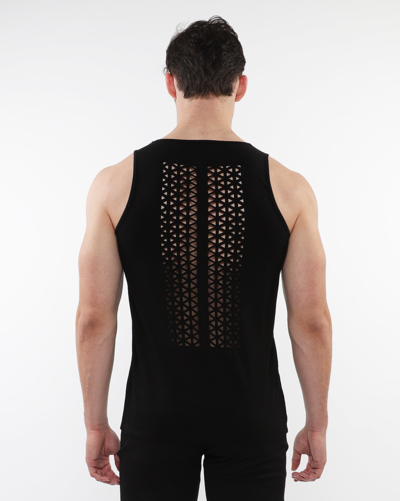 BLACK TRIANGLES LASER CUT STRETCH JERSEY TANKS ST-20052