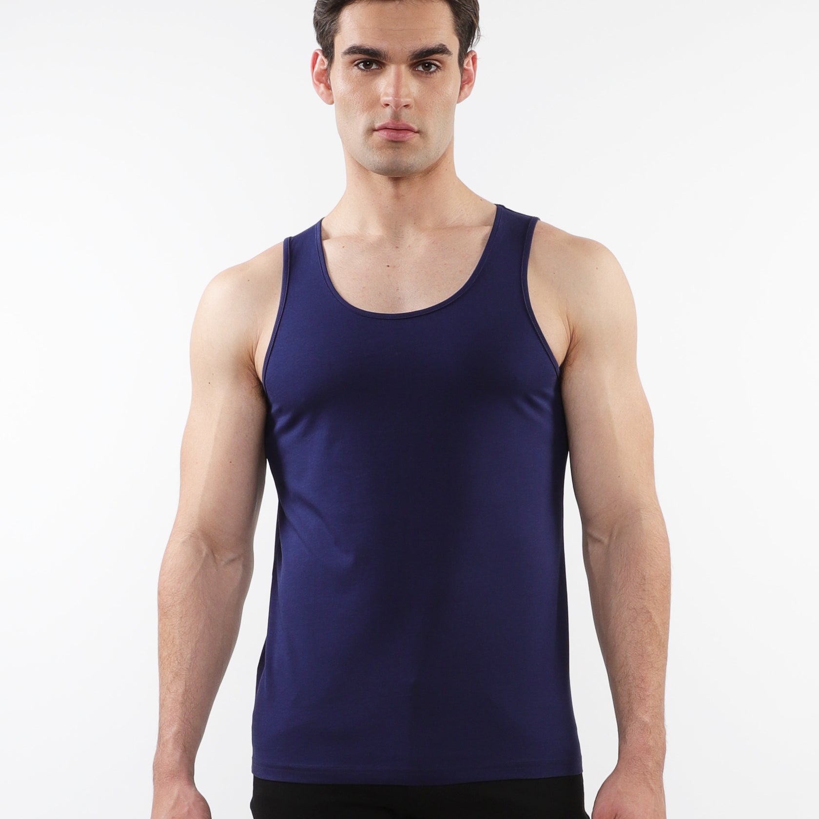 NAVY TRIANGLES LASER CUT STRETCH JERSEY TANKS ST-20052