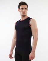 NAVY TEXTURED OPEN MESH KNITTED VEST WITH RIB TIPPING ST-24058