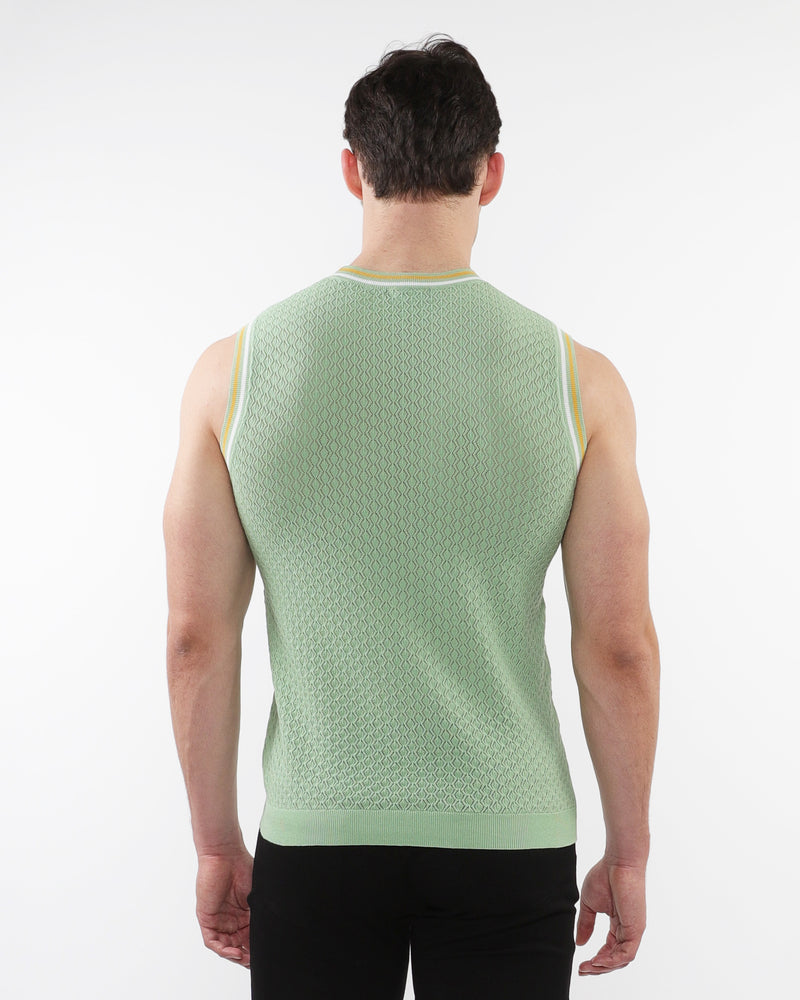 RELISHTEXTURED OPEN MESH KNITTED VEST WITH RIB TIPPING ST-24058