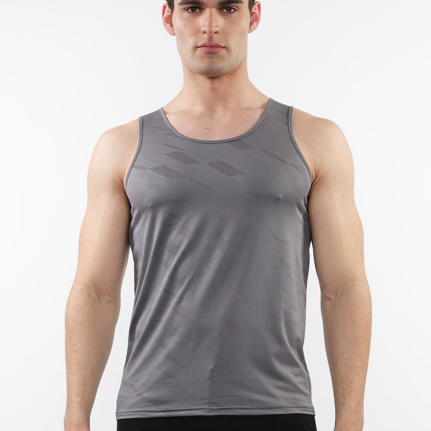 GREY TEXTURED STRETCH MESH PERFORMANCE TANK ST-287
