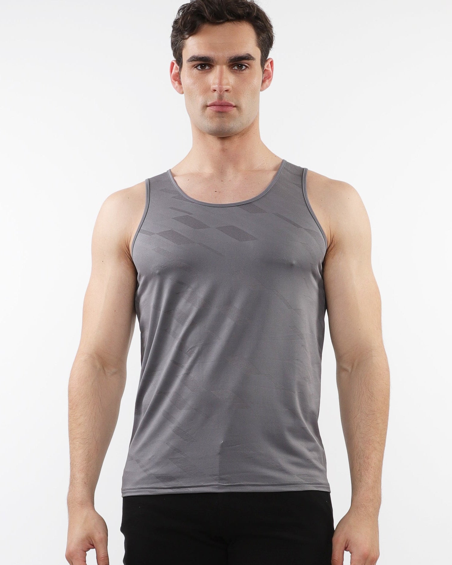 GREY TEXTURED STRETCH MESH PERFORMANCE TANK ST-287