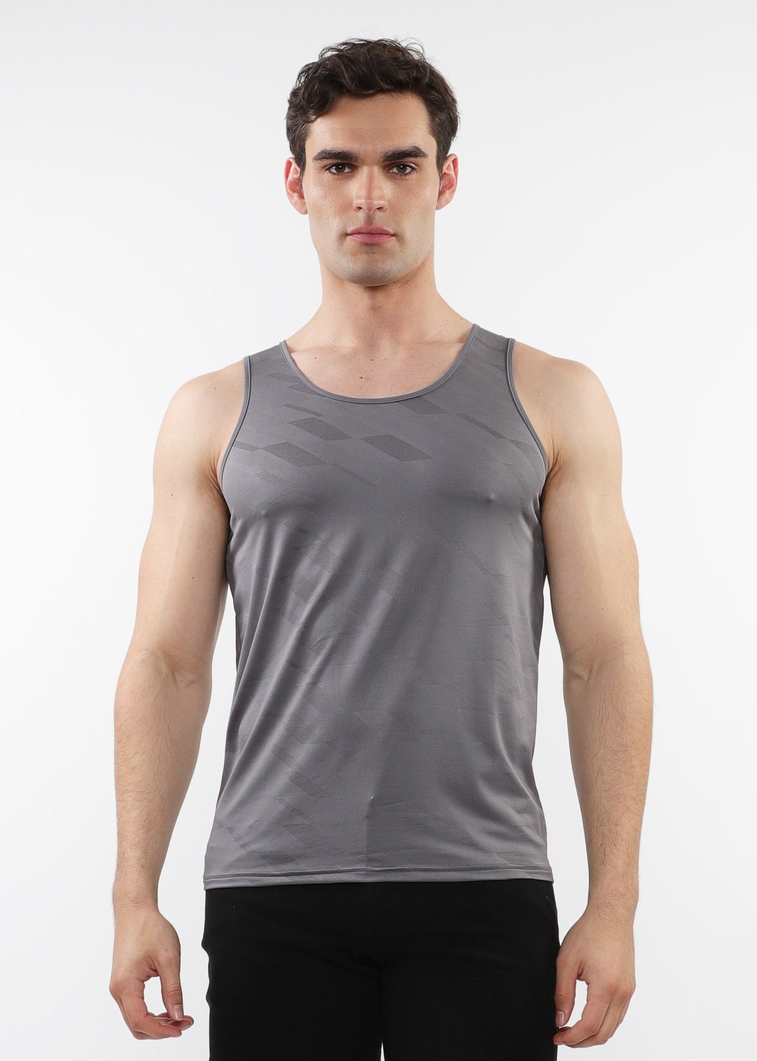 GREY TEXTURED STRETCH MESH PERFORMANCE TANK ST-287