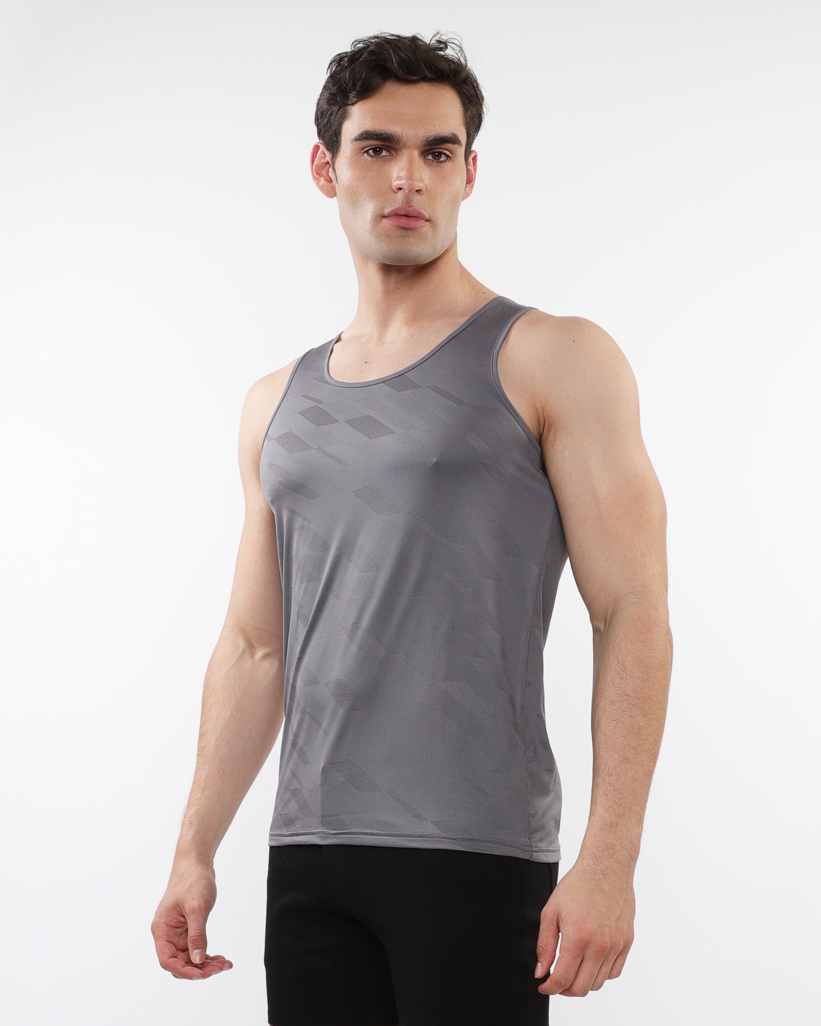 GREY TEXTURED STRETCH MESH PERFORMANCE TANK ST-287