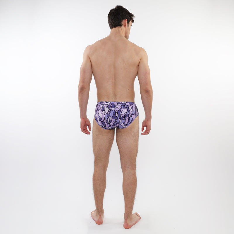 PURPLE/ PERIWINKLE CAMO PRINTED SWIM BRIEFS ST-8015-21