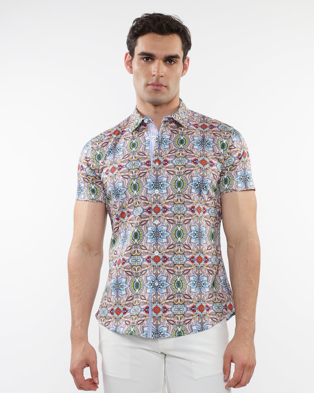 PINK/MULTI FAUNAPRINTED COTTON KNIT JERSEY SHORT SLEEVE