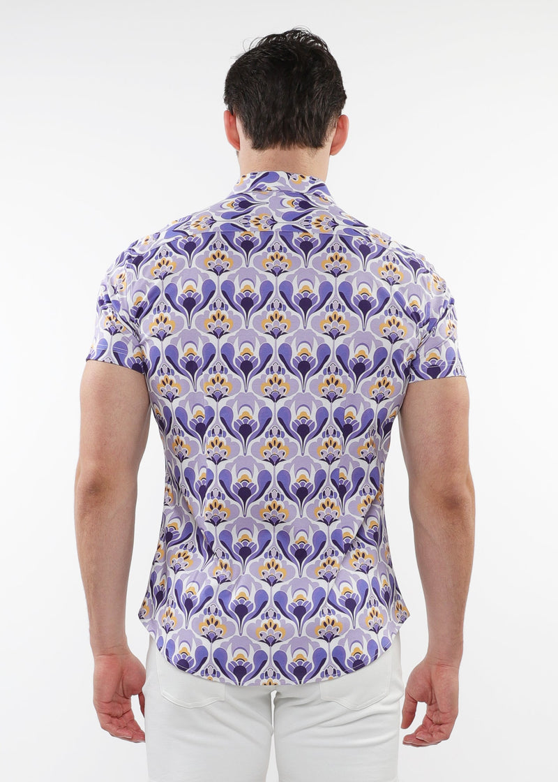 purple and gold dress shirt Prestige PR-255 Men's Purple & Gold Satin Lion Greek Design Long-Sleeve Shirt