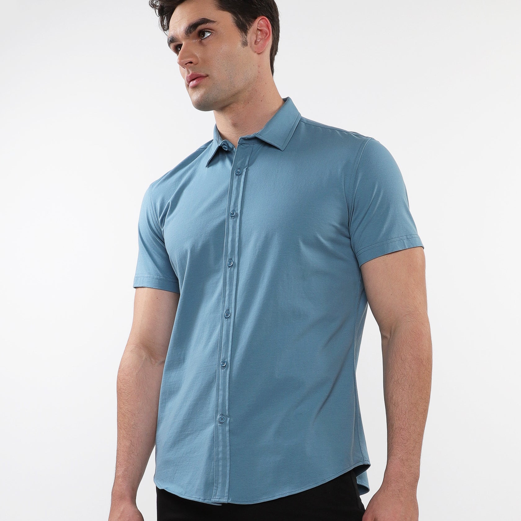 BLUEPRINT SOLID STRETCH JERSEY KNIT SHORT SLEEVE SHIRT ST-963
