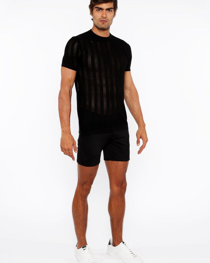 BLACK TEXTURED KNITTED CREW TEE ST-24304