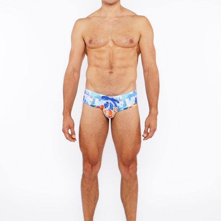 COBALT/MULTI FLORAL ABSTRACT PRINTED SWIM BRIEF ST-8015-27