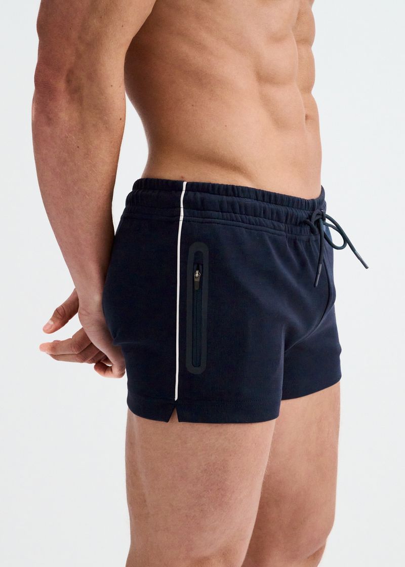 NAVY 3.5" INSEAM STRETCH SHORTS W/ SIDE PIPING STA-10514