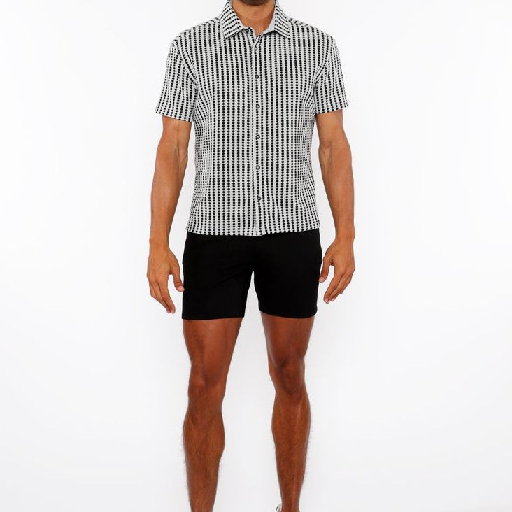 GREY/FATIGUE STRIPE STRETCH OPEN KNIT SHORT SLEEVE SHIRT ST-24062