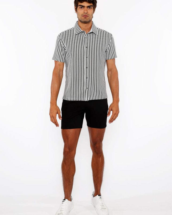GREY/FATIGUE STRIPE STRETCH OPEN KNIT SHORT SLEEVE SHIRT ST-24062