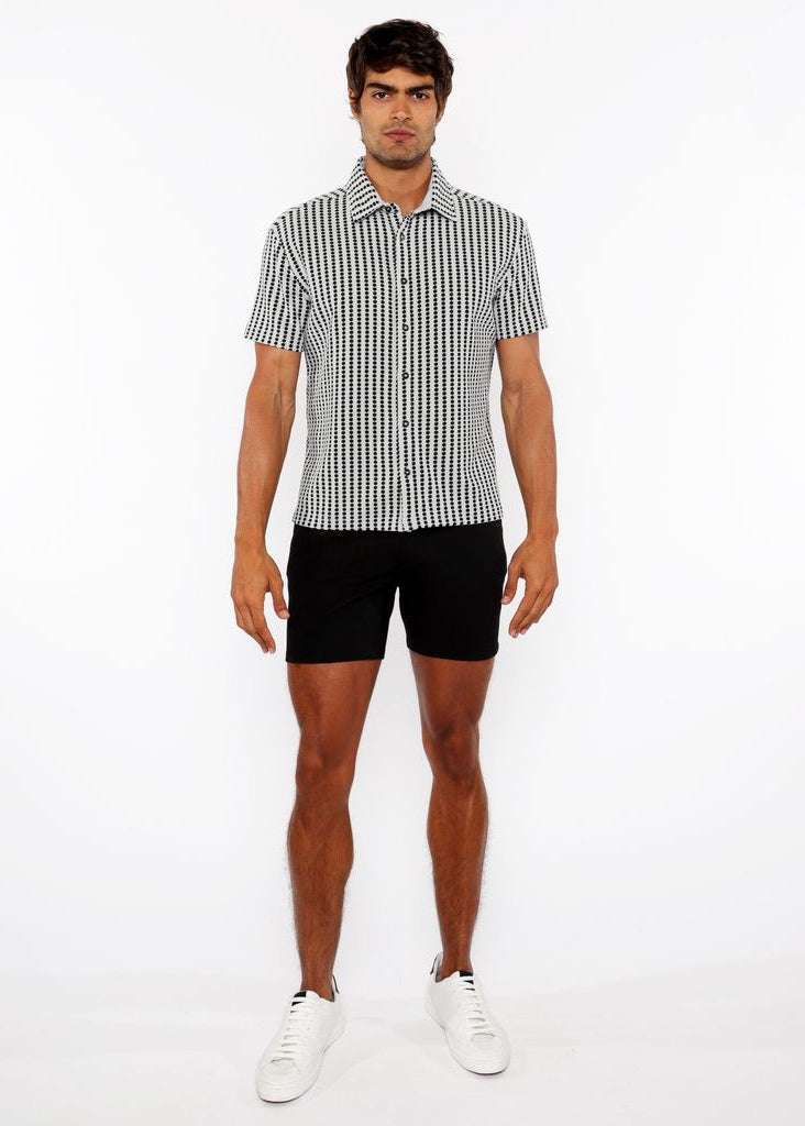 GREY/FATIGUE STRIPE STRETCH OPEN KNIT SHORT SLEEVE SHIRT ST-24062