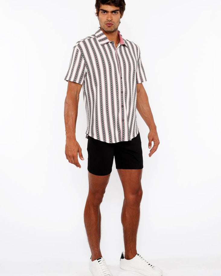 ROUGE PINK ZIGZAG STRIPE STRETCH KNIT SHORT SLEEVE SHIRT ST-24061