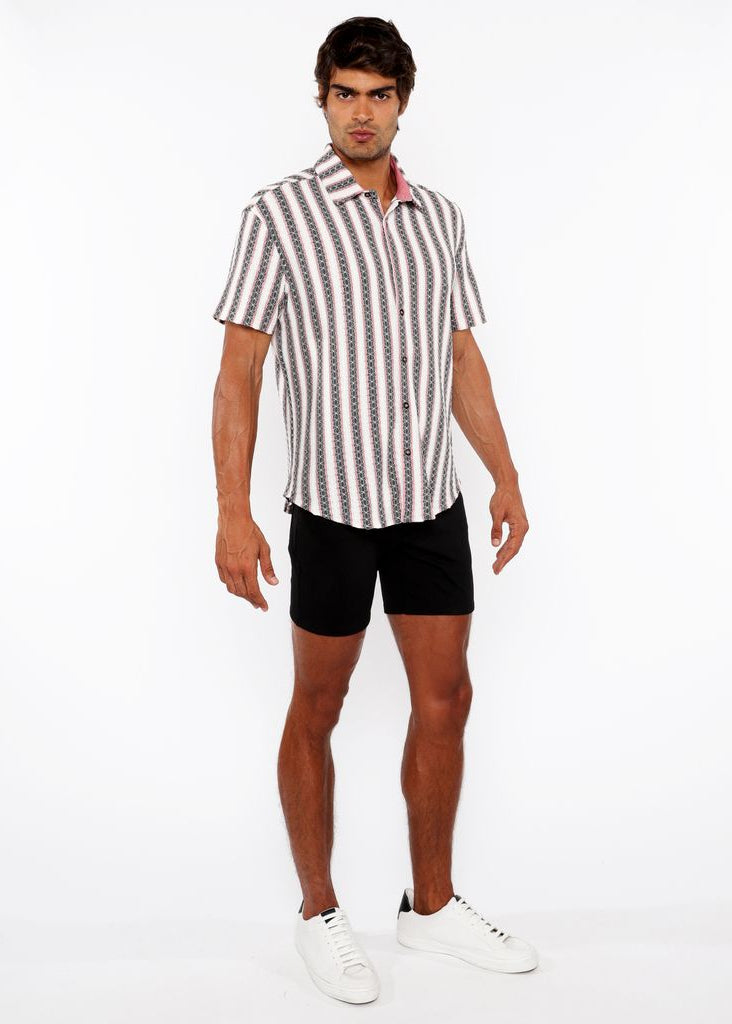 ROUGE PINK ZIGZAG STRIPE STRETCH KNIT SHORT SLEEVE SHIRT ST-24061