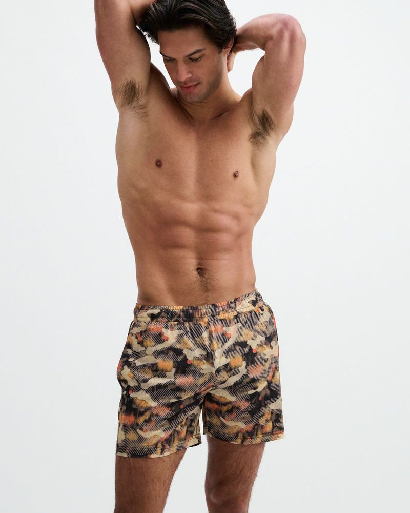 ORANGE/BLACK CAMO PRINTED MESH STRETCH PERFORMANCE SHORTS ST-1469-10
