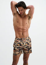 ORANGE/BLACK CAMO PRINTED MESH STRETCH PERFORMANCE SHORTS ST-1469-10