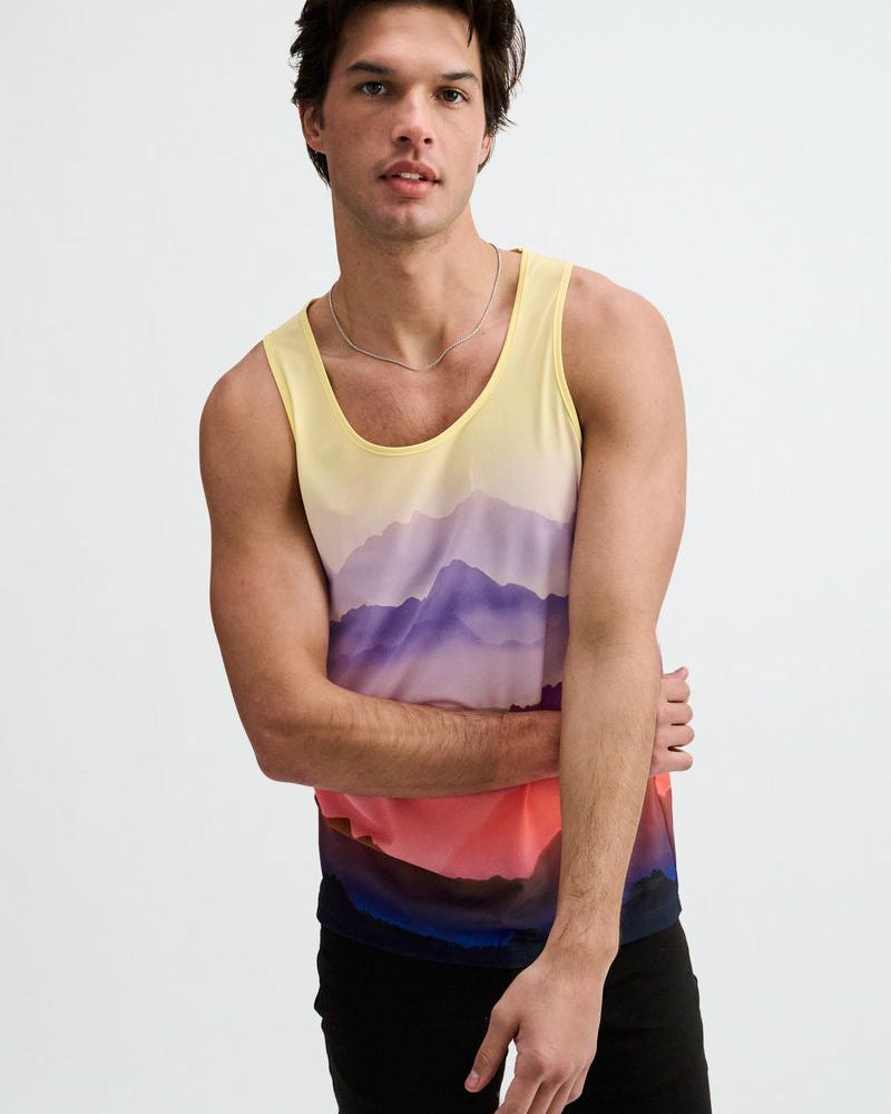 PURPLE/GOLD LANDSCAPE PRINTED STRETCH MESH TANK ST-11147