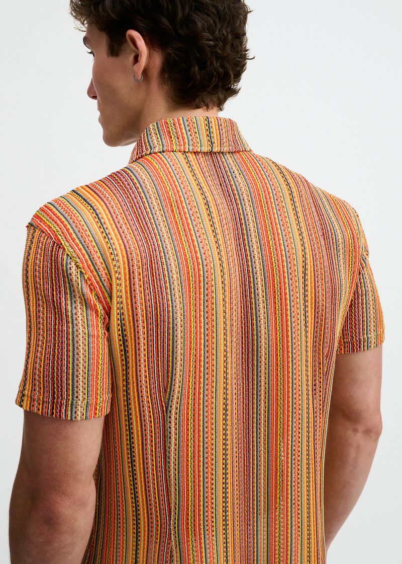 BUMBLEBEE/SAGE VERTICAL STRIPE OPEN KNIT SHORT SLEEVE SHIRT ST-24074
