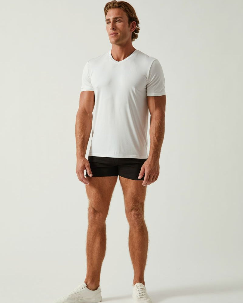 CHALK WHITE SOLID STRETCH MODAL V- NECK TEE ST-9010