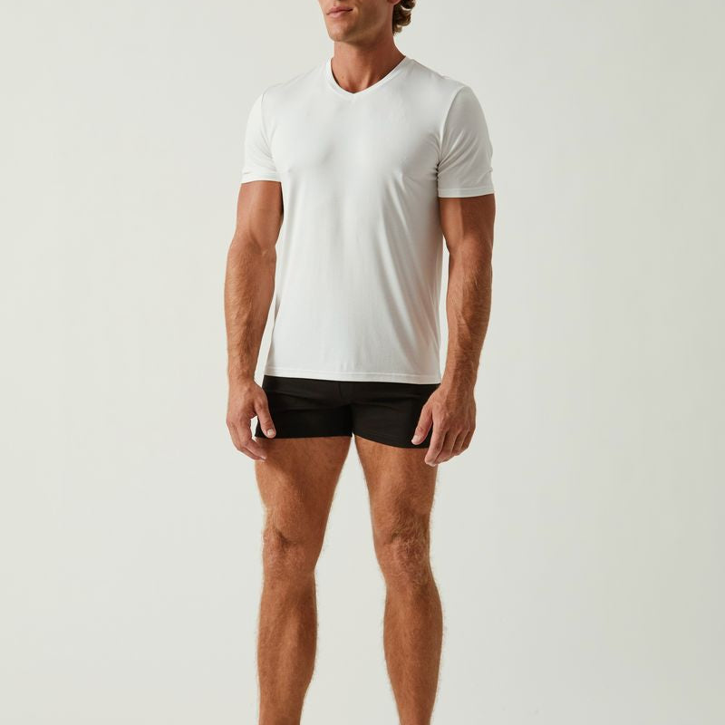 CHALK WHITE SOLID STRETCH MODAL V- NECK TEE ST-9010