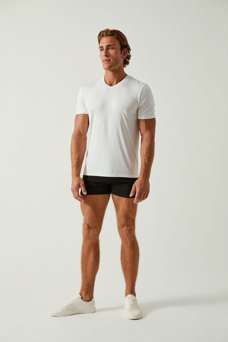 CHALK WHITE SOLID STRETCH MODAL V- NECK TEE ST-9010