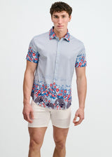 SLATE/NAVY FLORAL ENGINEERED BORDER PRINT COTTON KNIT JERSEY SHORT SLEEVE SHIRT ST-9353
