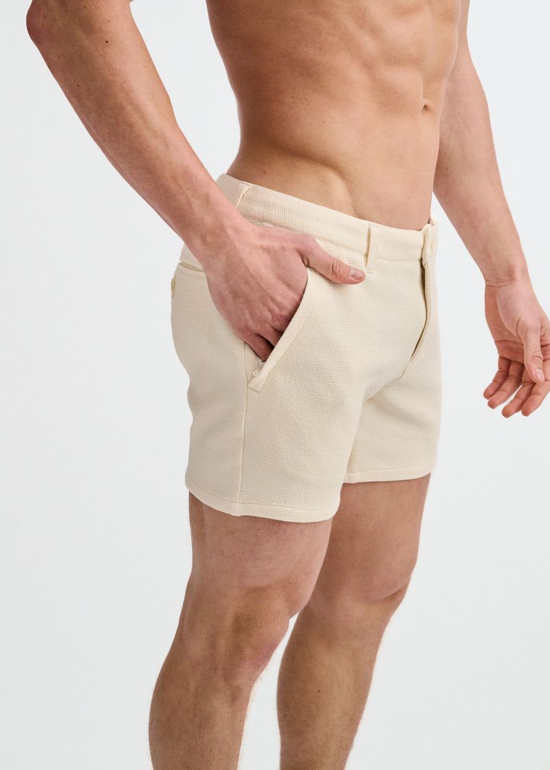 ECRU 5" INSEAM TEXTURED STRETCH KNIT CHINO SHORTS W/ ZIP POCKETS ST-1986-10
