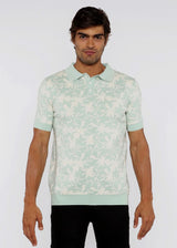 ALOE/CREAM FOLIAGE JACQUARD KNIT 3-BUTTON POLO ST-24306