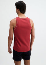 CARMINE/WHITE RIB STRETCH COTTON/TENCEL TANK W/FINE PIPING DETAIL STA-16011