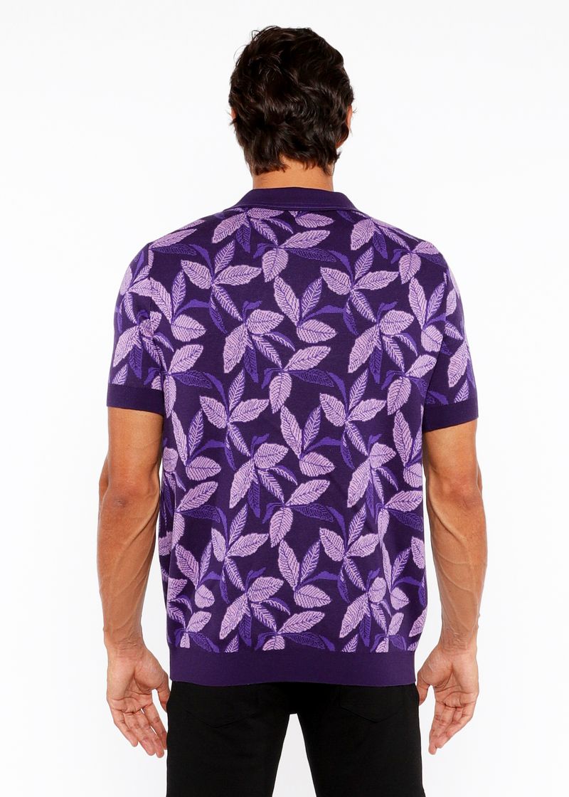 LILAC/PURPLE LEAVES JACQUARD KNIT 3-BUTTON POLO ST-24308