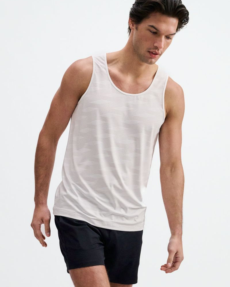 WHITE GEOMETRIC STRETCH MESH PERFORMANCE TANK ST-295