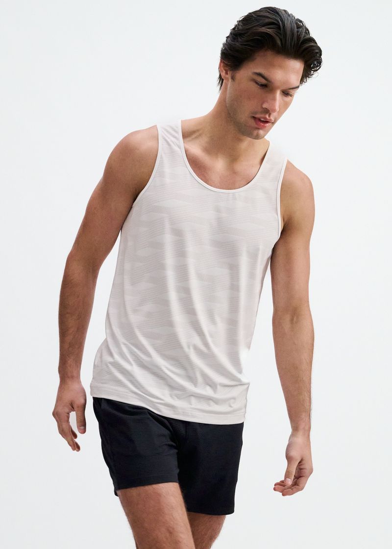 WHITE GEOMETRIC STRETCH MESH PERFORMANCE TANK ST-295