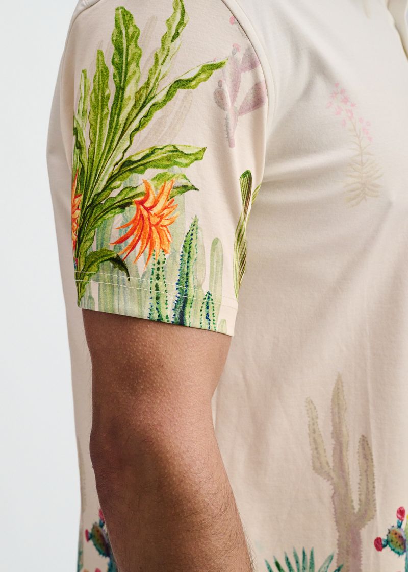 SORBET/GREEN CACTUS ENGINEERED BORDER PRINT COTTON KNIT JERSEY SHORT SLEEVE SHIRT ST-9354