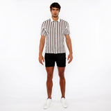 OFF WHITE/MIDNIGHT STRIPE STRETCH OPEN KNIT SHORT SLEEVE SHIRT W/RIB COLLAR ST-24064