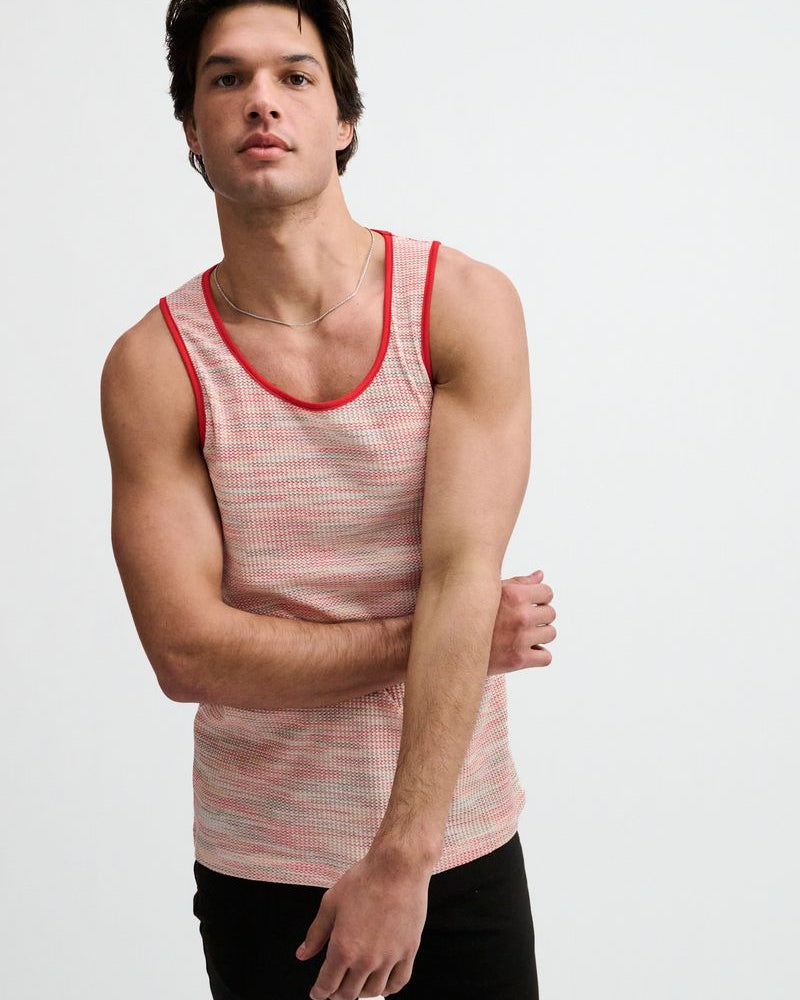 POPPY SPACE DYE TEXTURED STRETCH KNIT TANK ST-11142