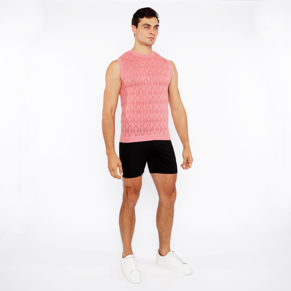 PEACH AMBER DIAMOND POINTELLE KNITTED VEST ST-24301