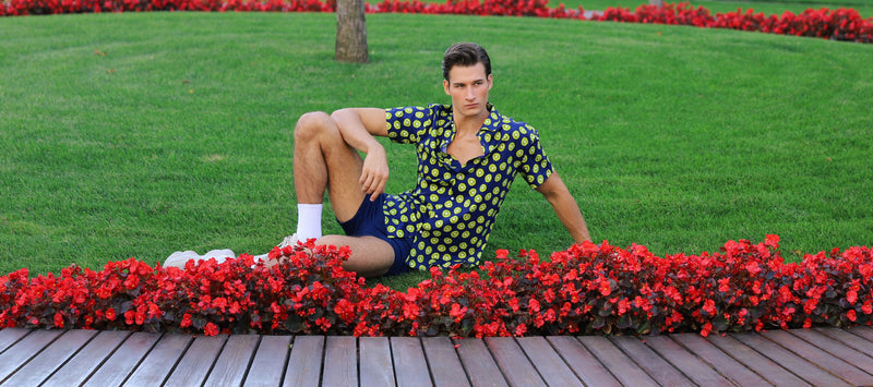 NAVY/KIWI FRUITS PRINTED COTTON KNIT JERSEY SHORT SLEEVE SHIRT ST-9330