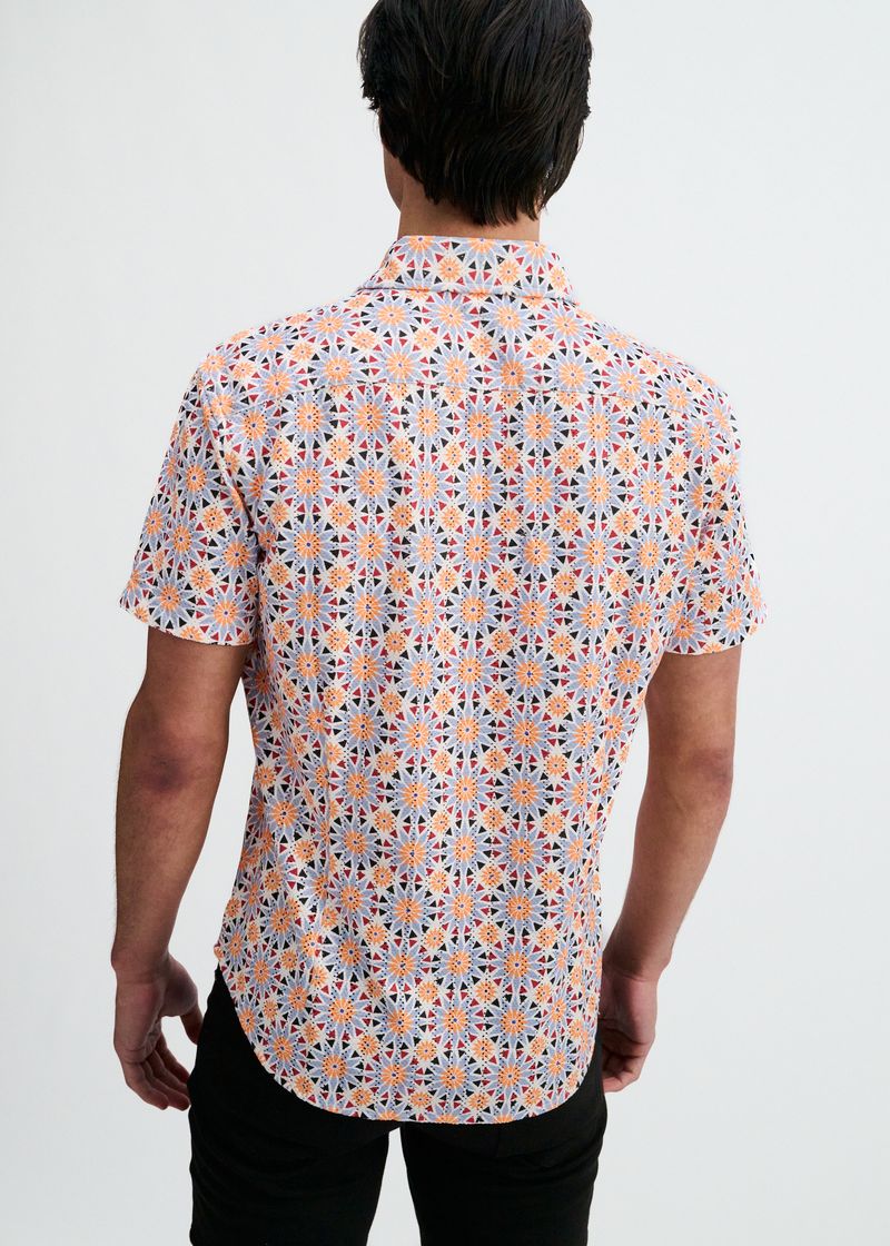CAYENNE/THISTLE MEDALLIONS PRINTED OPEN KNIT STRETCH SHORT SLEEVE SHIRT ST-48075