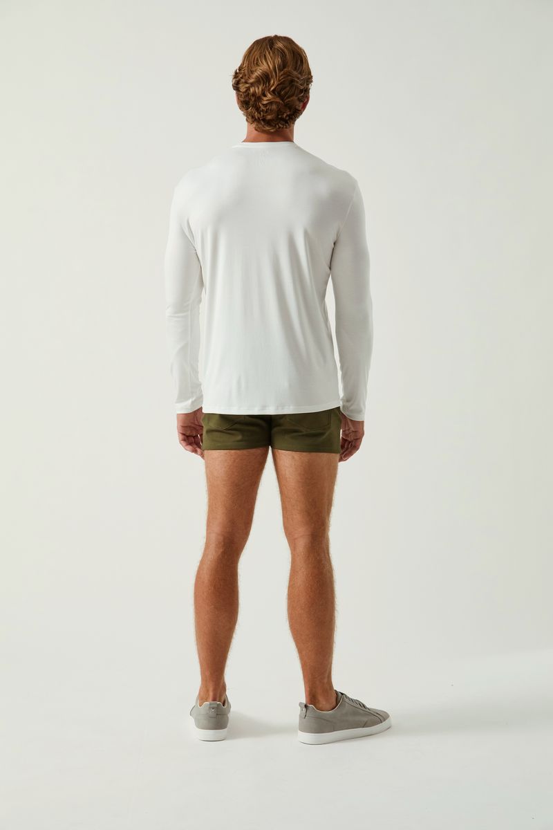CHALK WHITE SOLID STRETCH MODAL CREW NECK LONG SLEEVE TEE ST-9012