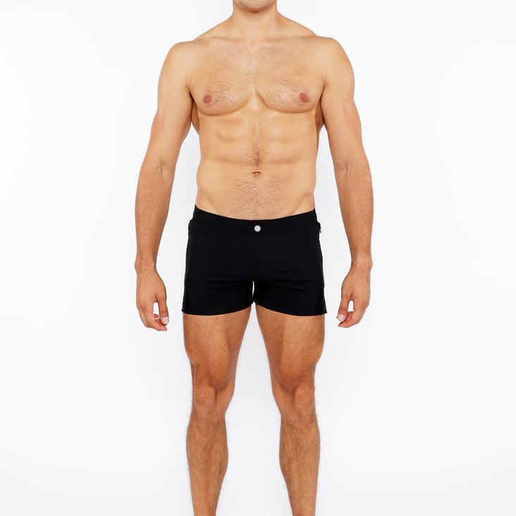 BLACK PINSTRIPE SWIM SHORT W/MESH BRIEF LINING ST-8024-07