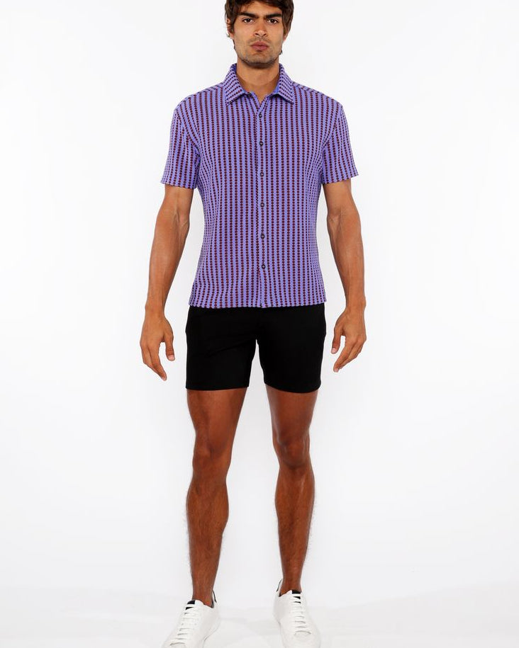 GRAPE/BRICK STRIPE STRETCH OPEN KNIT SHORT SLEEVE SHIRT ST-24062